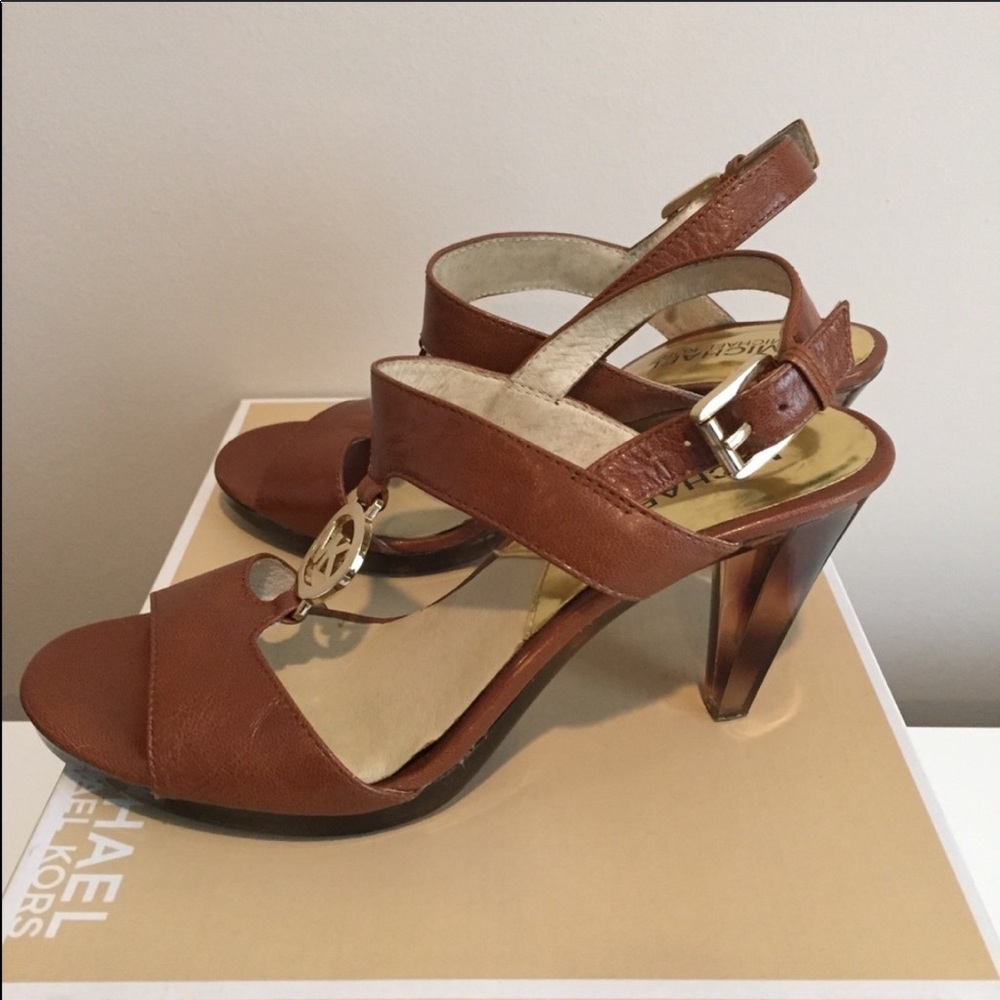 Michael Kors Brown Leather T-Strap Heels
